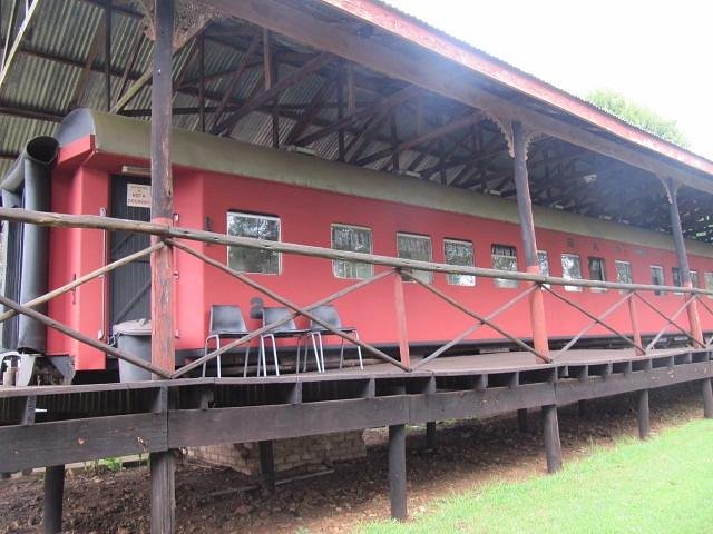 The converted South African Railways coach used for backpacker accommodation
